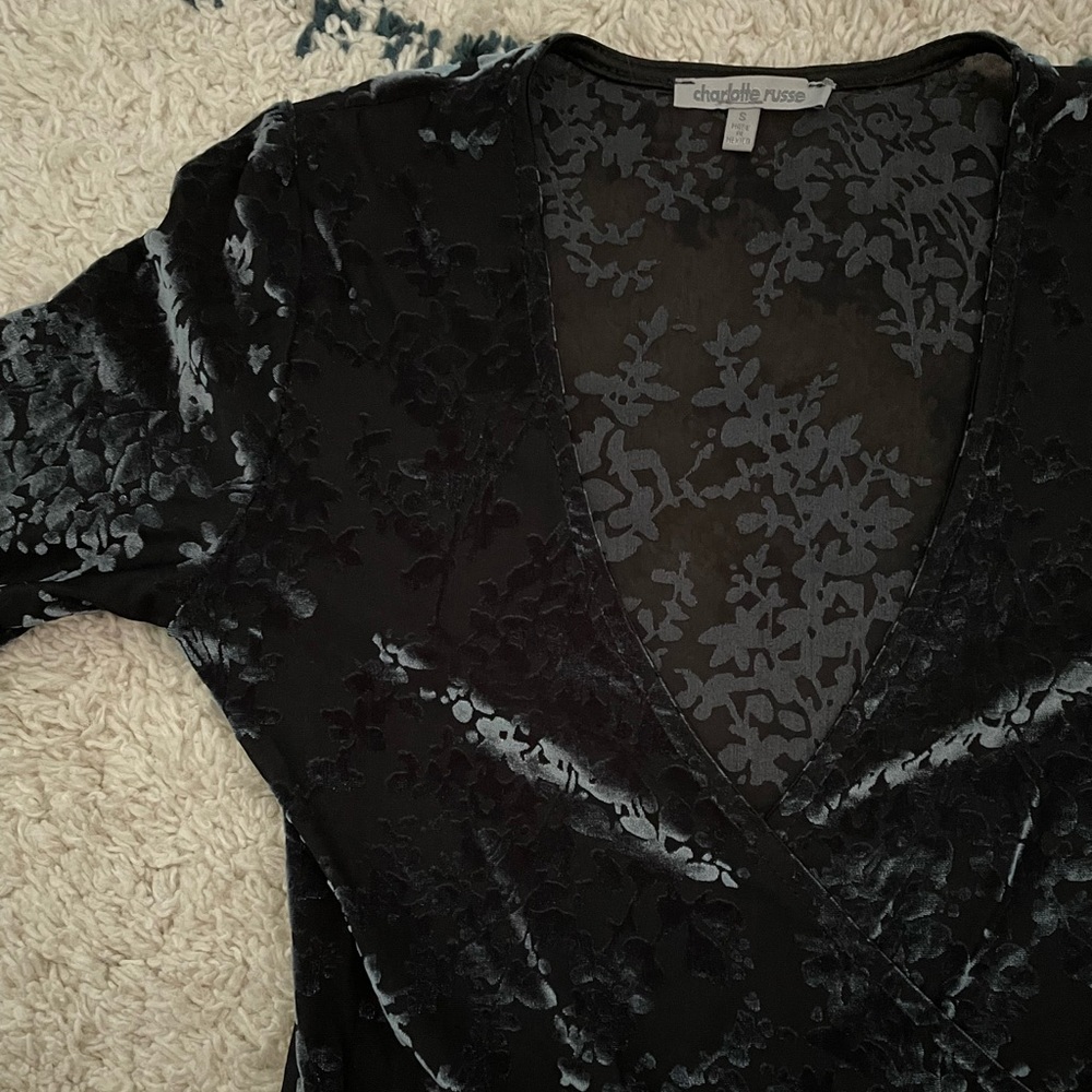 Charlotte Russe Velvet Floral Bodysuit
